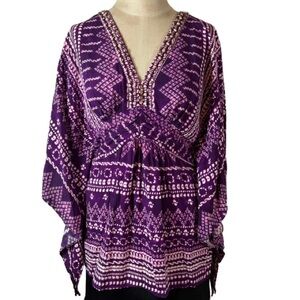 ECI Purple Geometric Women's Shell Tunic kimono boho hippie tribal medium